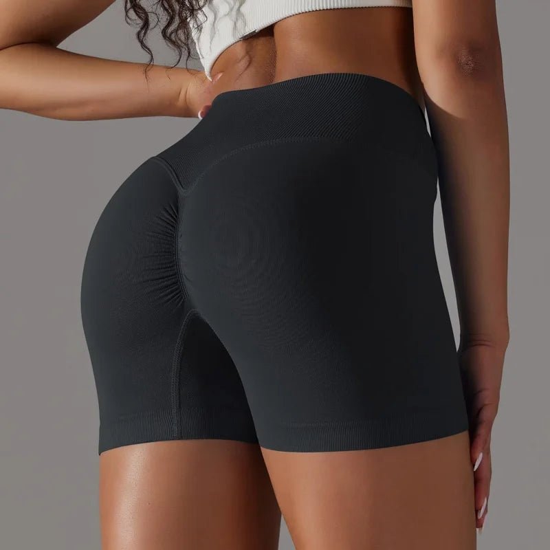 High Waist Yoga Scrunch Butt Shorts, 3-Piece Set - Peach - silverfoxgoods